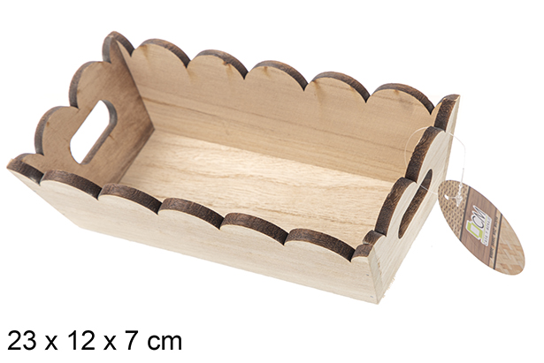 Natural rectangular wavy wooden box 23x12 cm