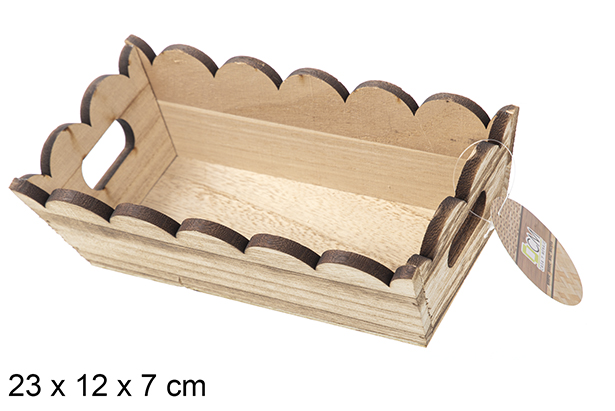 [115346] Caixa retangular vintage de madeira ondulada 23x12 cm