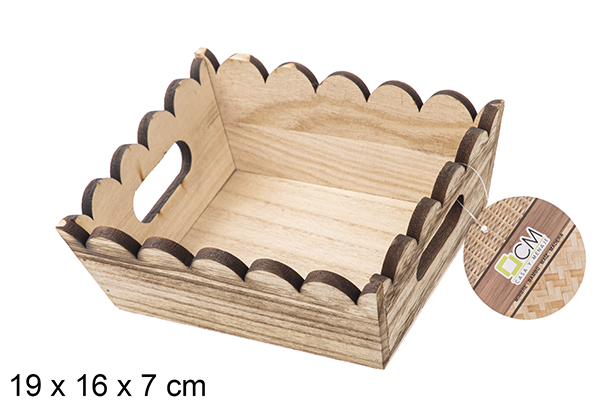 [115350] Boîte vintage rectangulaire en bois ondulé 19x16 cm