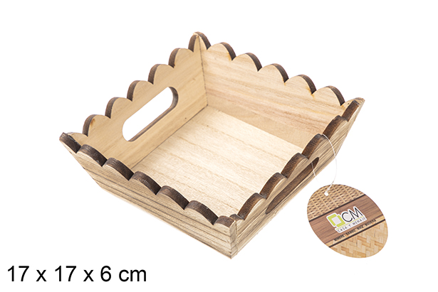 [115354] Caixa quadrada vintage de madeira ondulada 17 cm