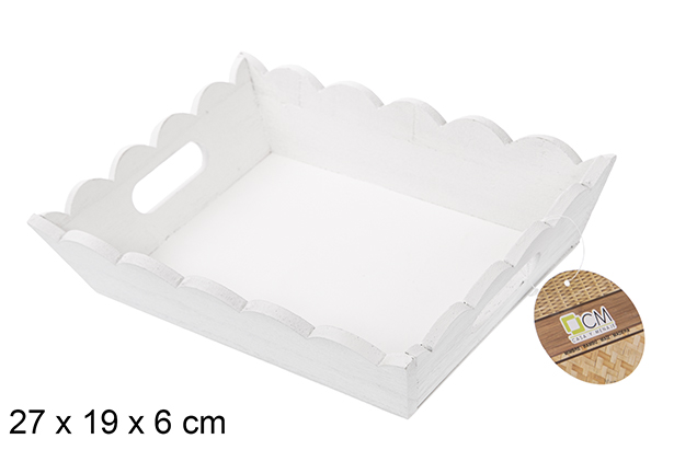 Caixa de madeira ondulada retangular branca 27x19 cm