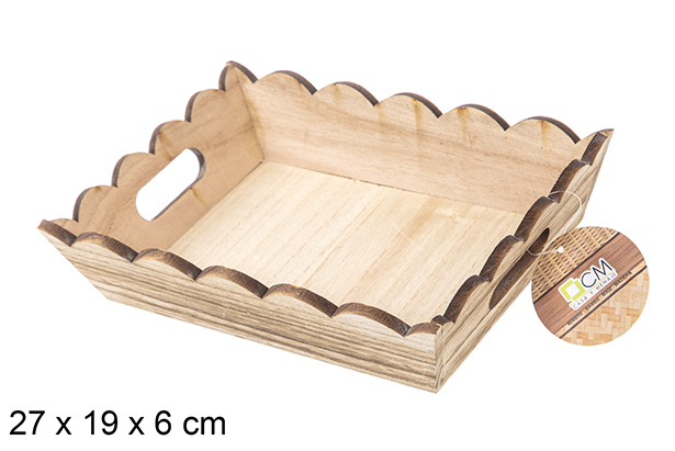 [115362] Boîte vintage rectangulaire en bois ondulé 27x19 cm