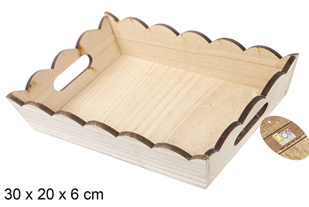 Boîte en bois ondulée rectangulaire naturelle 30x20 cm