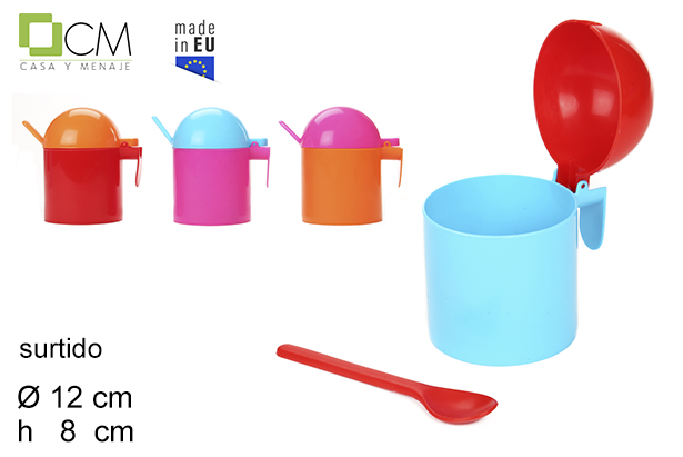 [102980] Colored plastic sugar bowl with spoon