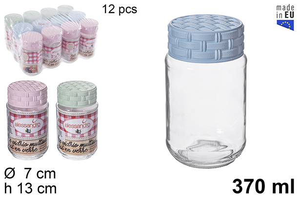[115396] Bote cristal tapa rattan colores pastel 370 ml