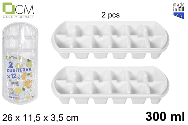Pack 2 vaschette per cubetti di ghiaccio bianchi 300 ml