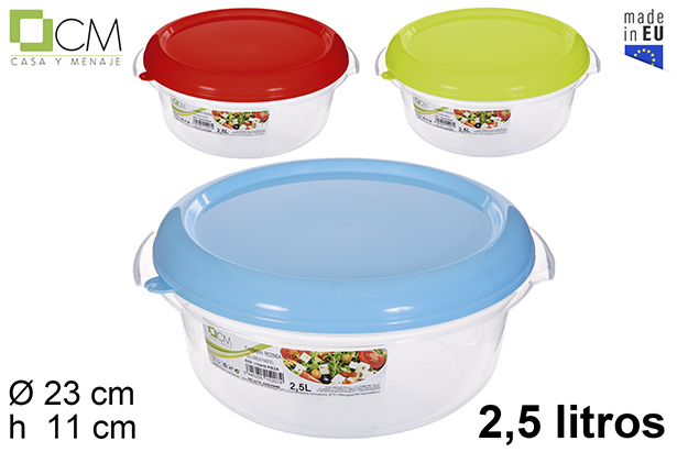 Fiambrera redonda tapa colores surtidos 2,5 l.