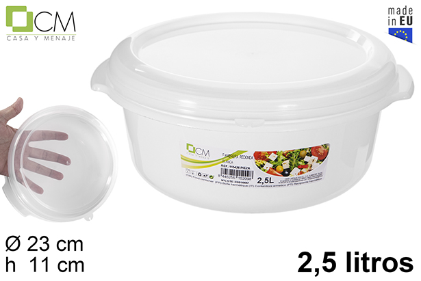 Boîte à lunch ronde blanche avec couvercle transparent 2,5 l.