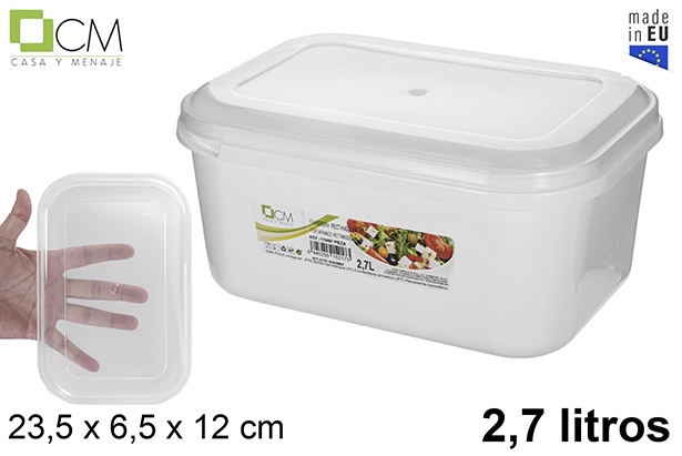 Lancheira retangular branca com tampa transparente 2,7 l.