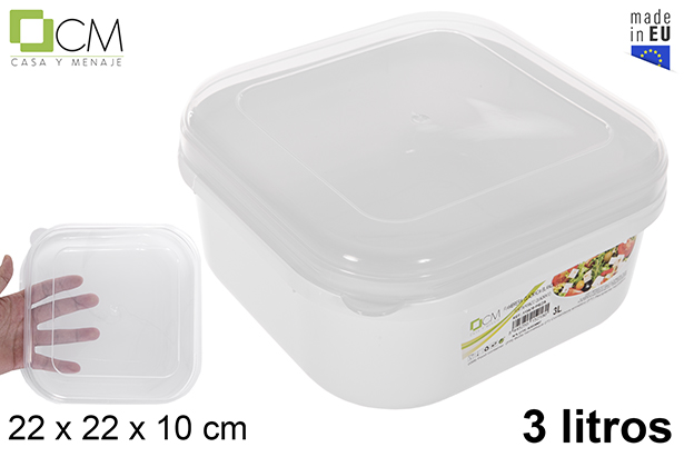 White squared lunch box with transparent lid 3 l.