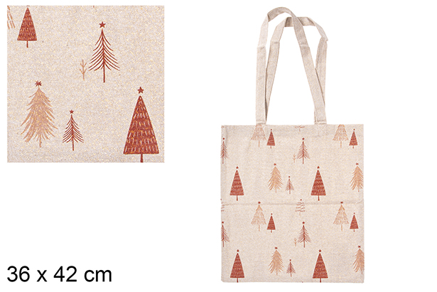 Bolsa tela Navidad decorada árbol 36x42 cm