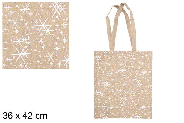 Saco de Natal em tecido bege/dourado decorado com estrela 36x42 cm