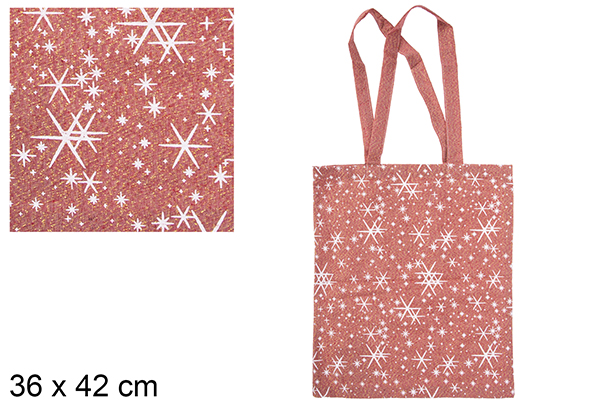 Sac en tissu de Noël rouge/or décoré d'une étoile 36x42 cm