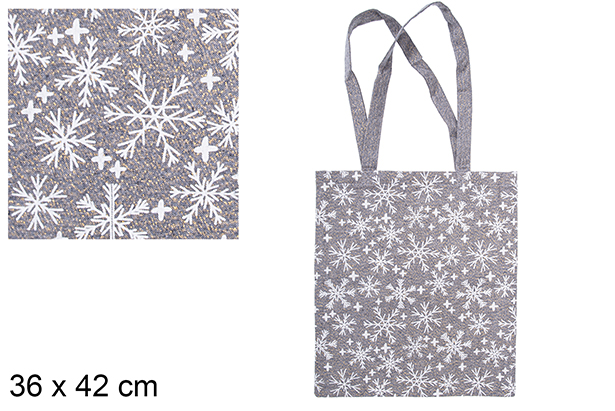 Bolsa tela Navidad marino/oro decorada copos de nieve 36x42 cm