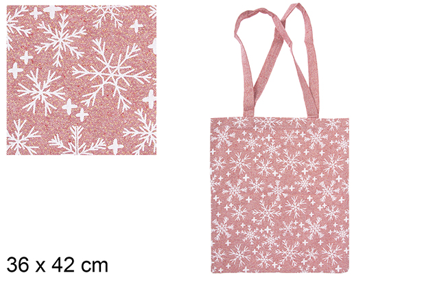 Saco de tecido natalino vermelho/dourado decorado com flocos de neve 36x42 cm