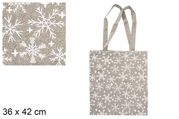 Borsa natalizia in tessuto verde/oro decorata con fiocchi di neve 36x42 cm