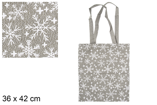 Borsa natalizia in tessuto verde/argento decorata con fiocchi di neve 36x42 cm