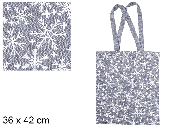 Bolsa tela Navidad marino/plata decorada copos de nieve 36x42 cm
