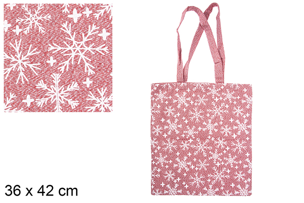 Sac en tissu de Noël rouge/argent décoré de flocons de neige 36x42 cm