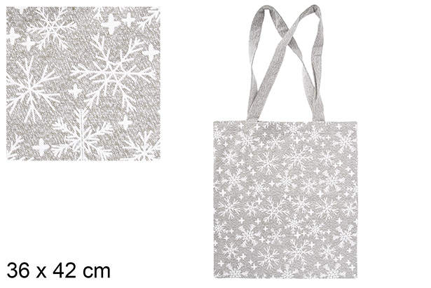Green/silver Christmas bag decorated snowflakes 36x42 cm