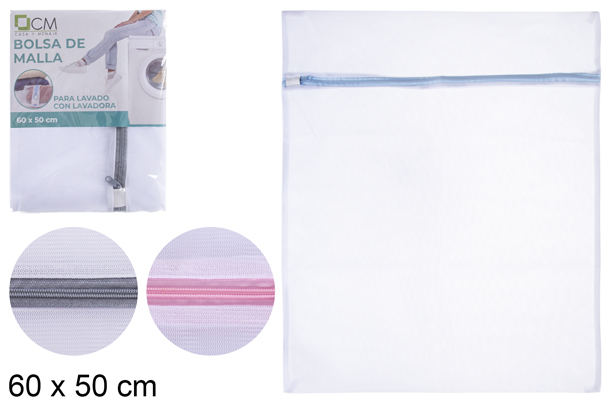 Bolsa de malla para lavado de ropa con cremallera 60x50 cm
