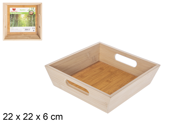 Plateau de rangement carré en bambou 22 cm