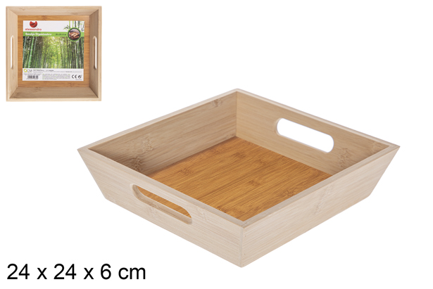 Plateau de rangement carré en bambou 24 cm