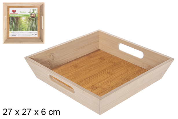 Bandeja organizadora quadrada em bambu 27 cm