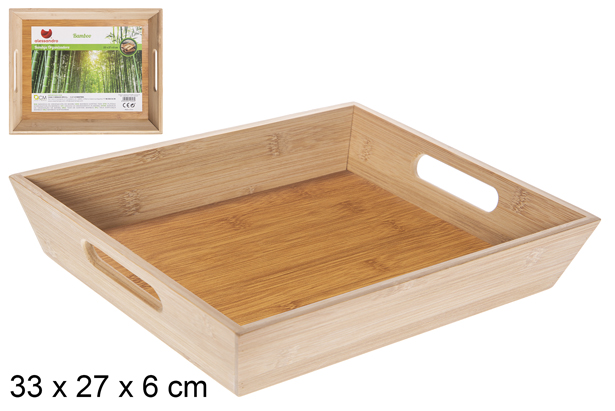 Bandeja de armazenamento em bambu 33x27 cm
