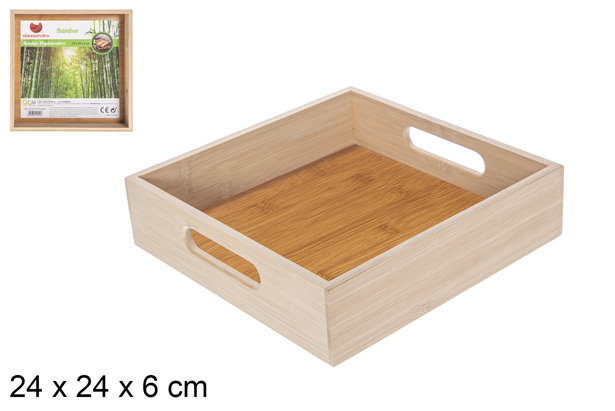 Bandeja organizadora quadrada em bambu 24 cm