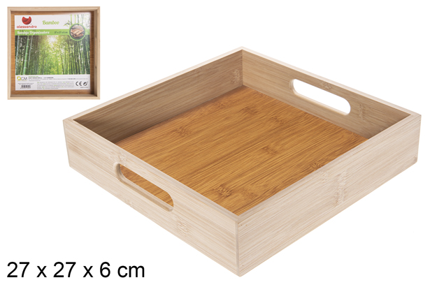 Plateau de rangement carré en bambou 27 cm