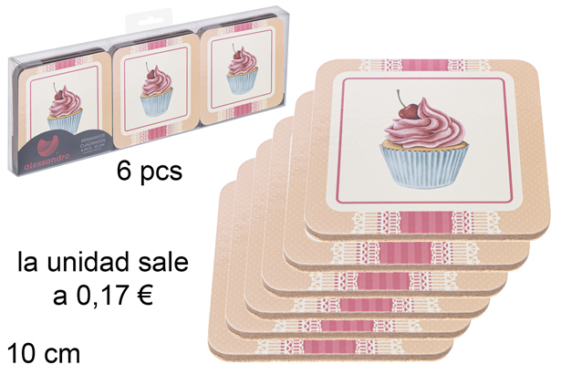 [115676] Pack 6  porta-copos quadrado cake decorados 10 cm