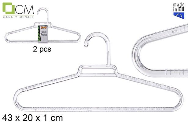 Pack 2 perchas de plástico transparente extra fuertes