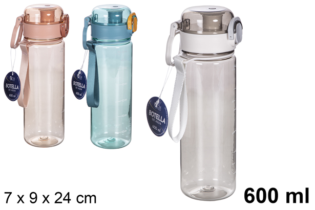 Bouteille d'eau en plastique couleurs assorties 600 ml