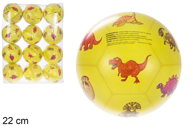Boule en plastique décorée de dinosaures 22 cm