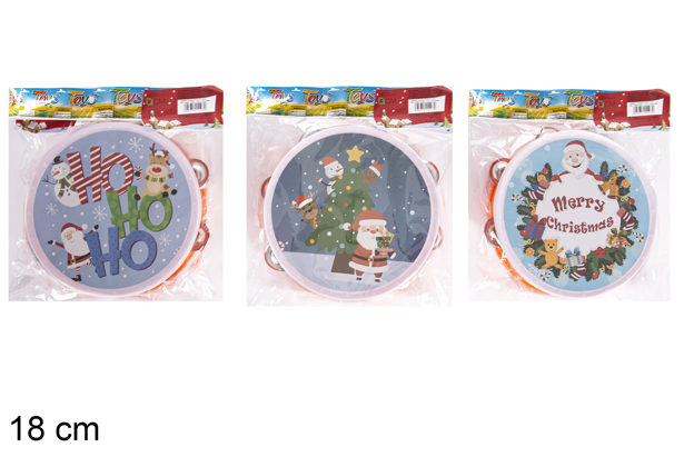 Tambourin de Noël en plastique 3 décorés assortis 18 cm