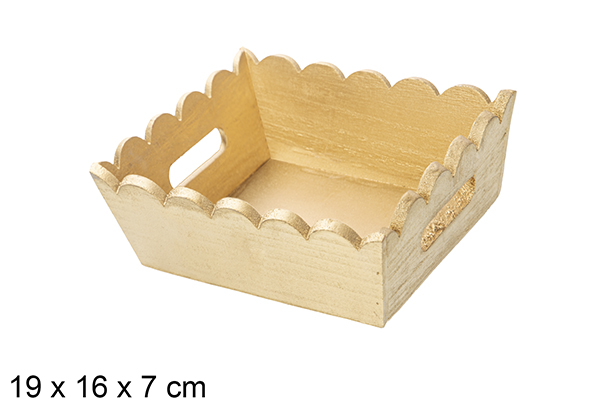 Bandeja madera ondulada Navidad color oro 19x16 cm