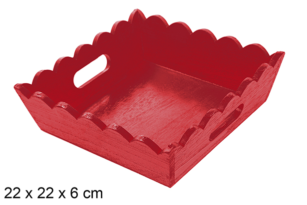 [115887] Bandeja madera ondulada Navidad color rojo 22x22 cm