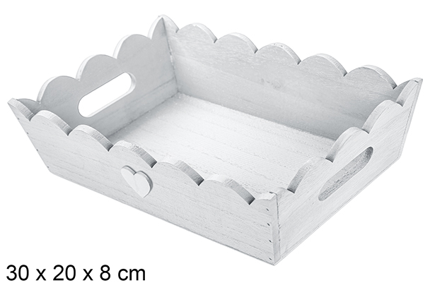 Plateau de Noël en bois ondulé argenté décoré de coeur 30x20x8 cm