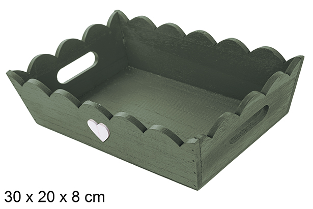 Green corrugated wooden christmas tray decorated with heart 30x20 cm