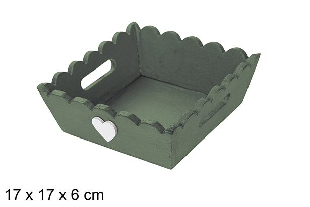 [115912] Vassoio natalizio in legno ondulato verde decorato con cuore 17x6 cm