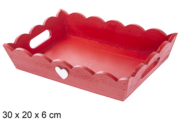 Bandeja madera ondulada Navidad decorada corazón color rojo 30x20x6 cm