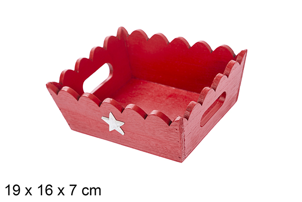 Bandeja madera ondulada Navidad decorada estrella color rojo 19x16x7 cm