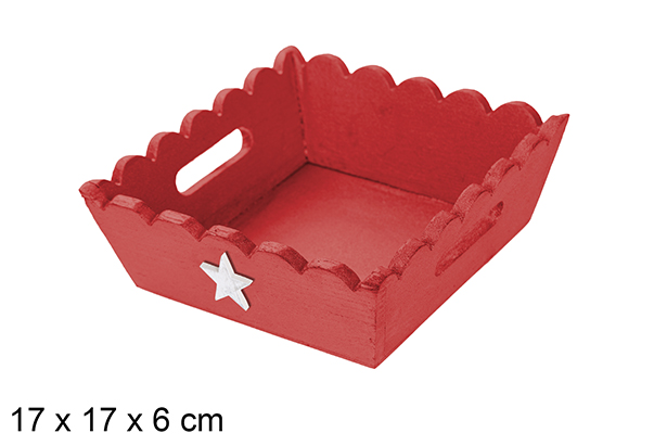 Bandeja de Natal de madeira ondulada vermelha decorada com estrela 17x6 cm