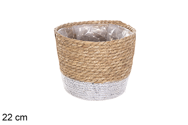Panier en jonc de mer doublé naturel/argenté 22 cm