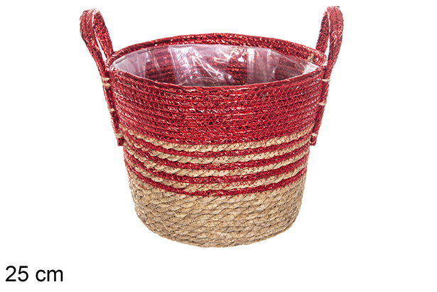 Cesto de ervas marinhas forrado natural/vermelho com asas 25 cm