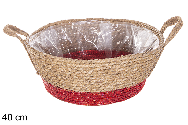 Cesto in alghe foderato naturale/rosso con manici 40 cm