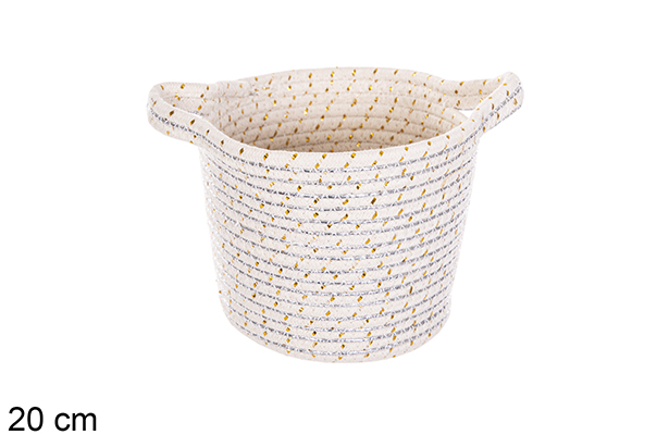 Cesto em corda de algodão prateado/dourado com pegas 20 cm