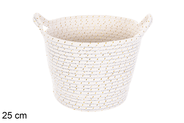 [116028] Silver/gold cotton rope basket with handles 25 cm