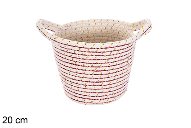 Red/gold cotton rope basket with handles 20 cm